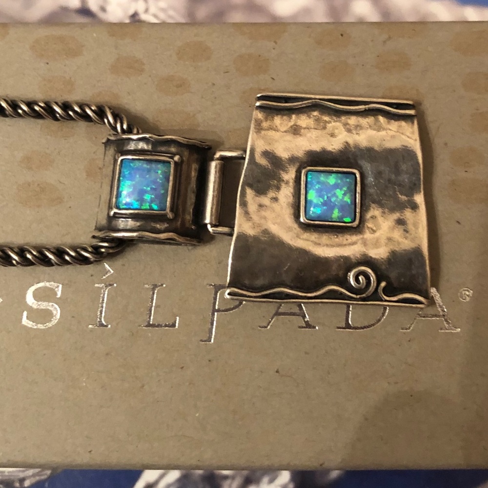 Rare Vintage Silpada Sterling Silver Faux Blue Opal Pendant Necklace N0951 - Picture 6 of 11